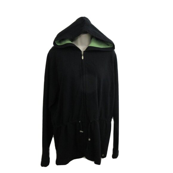 Kate Hill Casual Hoodie Sweatshirt Jacket Size Large Black Full Zip Front Toggle - Picture 1 of 9